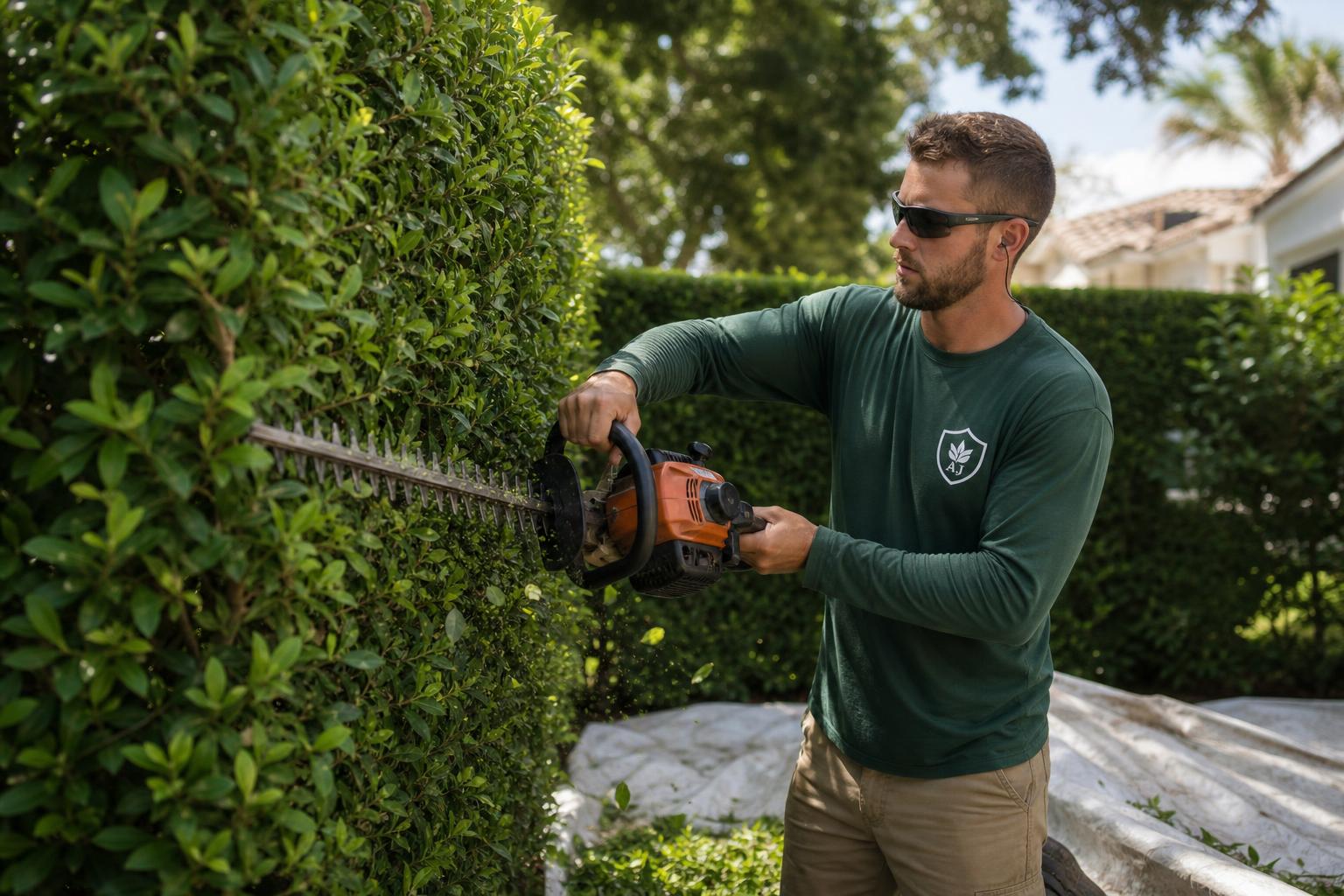 Twelve-foot ligustrum screen brought back to line, Ortega