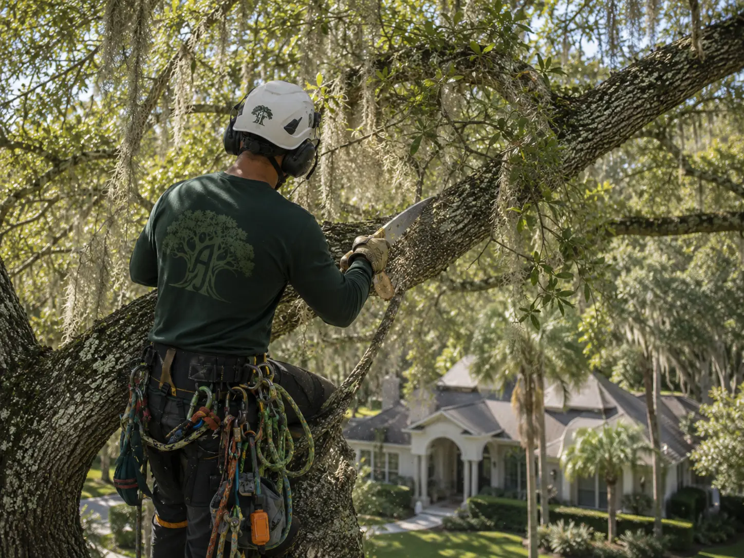 Arborist on the phone at a job site
